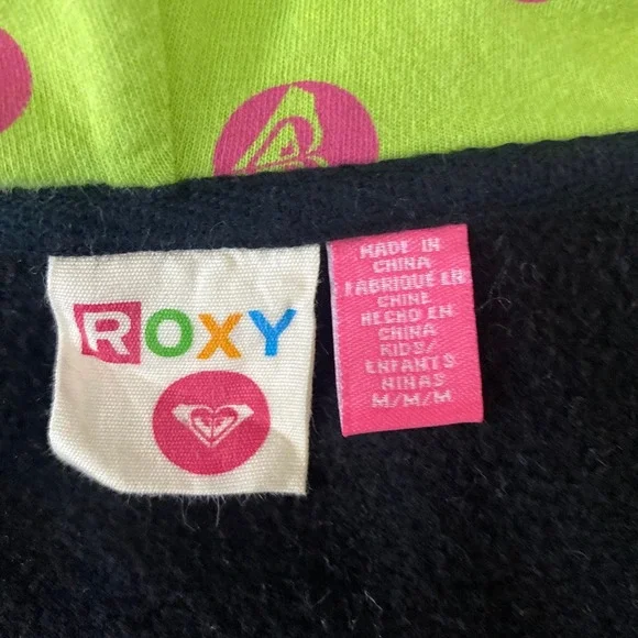 Roxy Appliquéd Hoodie black zip lined women sz M - Picture 4 of 7